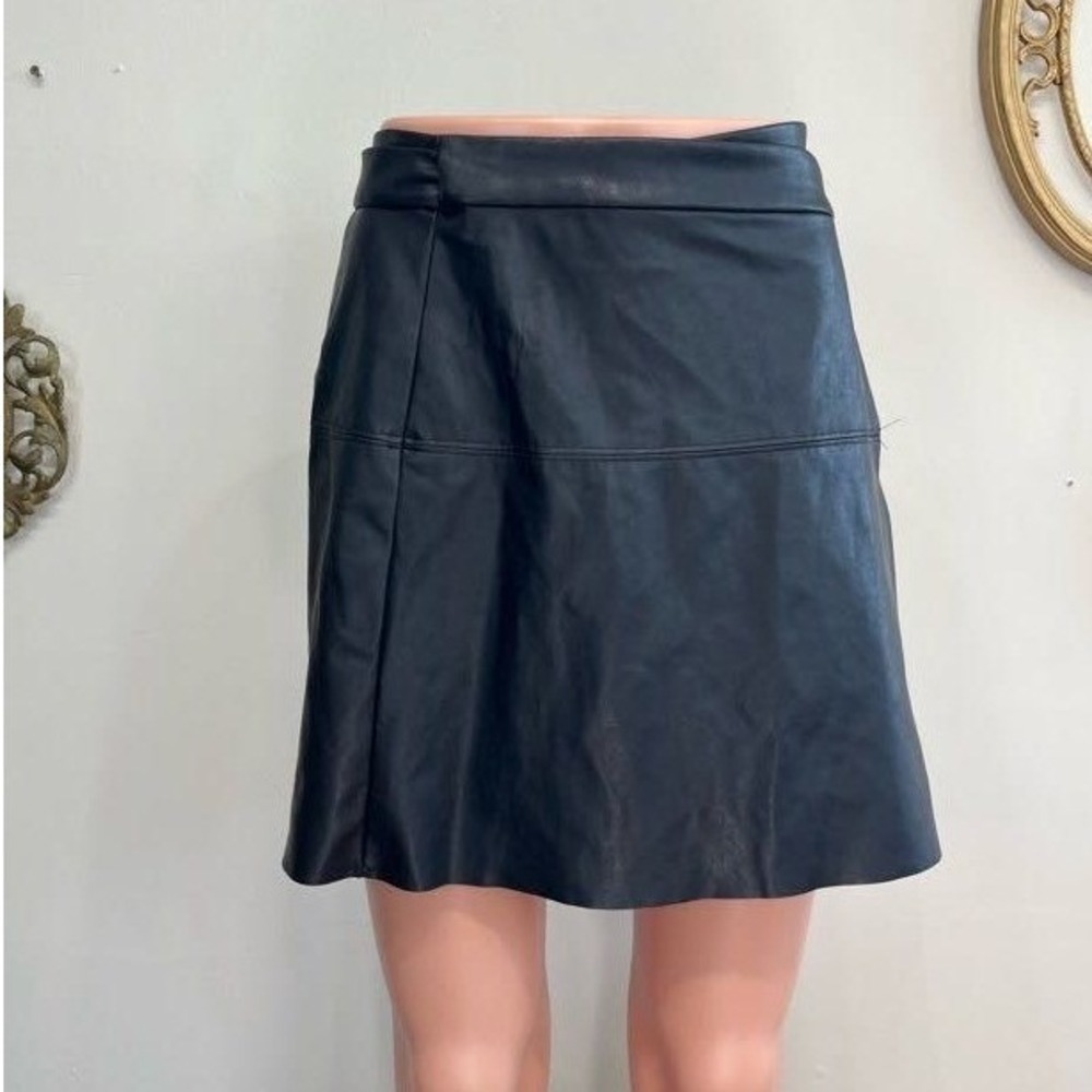 Wilfred Free Black Vegan Leather Faux Wrap Mini Skirt XXS